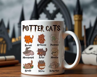 Funny Cute Potter Cats Wizard / Witch Gift Mug Coaster *Valentines Day, Birthday, HP Fan, Mothers Day, Work Leaving Gift, Thank You Teacher*