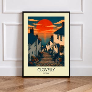 Clovelly | Devon Nyuppfinnad | Konsttryck med kust- och hedmarker | Reseinspirerad väggkonst från Devon | Moderna landskapsaffischer | Väggkonst med hav