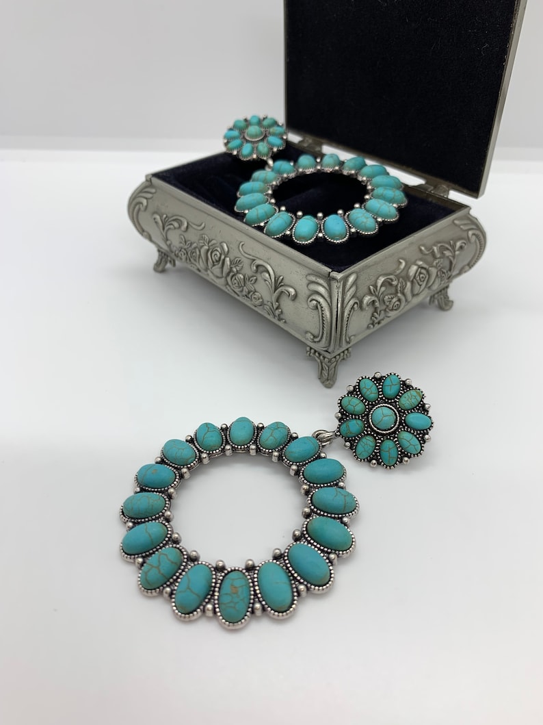 stone earrings floral stone earrings Round earrings with turquoise natural stones large stone earrings