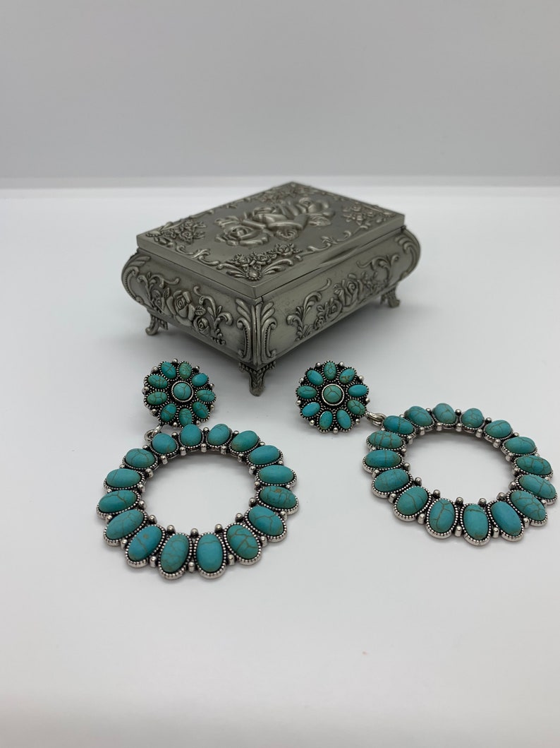 stone earrings floral stone earrings Round earrings with turquoise natural stones large stone earrings