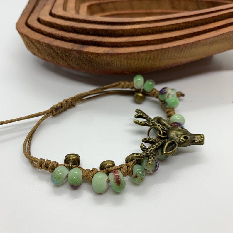 Deer Head bracelet with Bells and beads adjustable