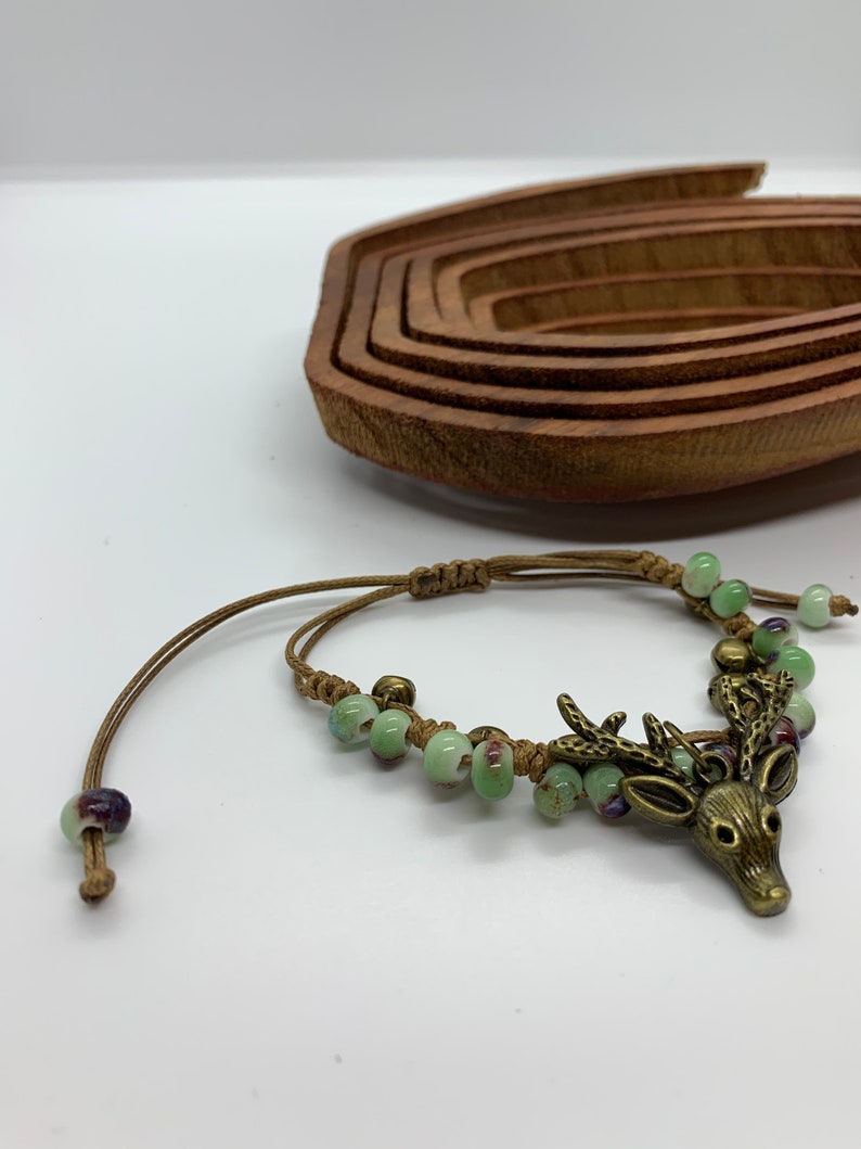 Deer Head bracelet with Bells and beads adjustable