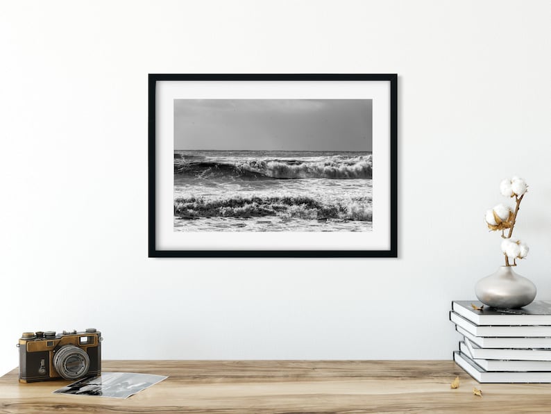 Maritime photography wild sea in black and white, Iceland, 13 x 18 cm, 21 x 30 cm, 30 x 45 cm image 1