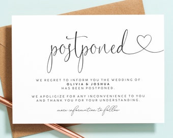Postponed Wedding, Change of Date Announcement Cards, New Plan Card, Wedding Postponed Announcement Cards, Change Our Date Card #124