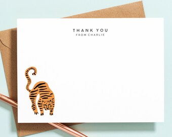 Personalisiertes Kinder Briefpapier Set, Geschenke für Kinder, Tiger Briefpapier, Dschungel Kinder Briefpapier Notizkarten Set, Dankeskarten