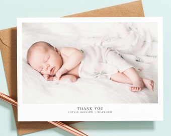 Double Sided Baby Thank You Cards with Envelopes Included, Baby Thank You Cards with Photo, Personalised Thank You Cards, New Baby Card #091