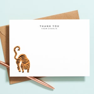 Personalised Kids Stationery Set, Gifts for Children, Tiger Stationery, Jungle Children's Stationery Note cards Set, Thank you Note Cards