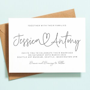 Simple Wedding Invitations, Modern Wedding Invites, Wedding Reception Invitation, Calligraphy Wedding Invitations, Wedding Postcard #108