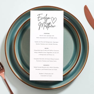 Wedding Menu Cards, Elegant Table Menu, Heart Script Menu Cards, Personalised Wedding Breakfast Menu Cards, Menu Cards for Wedding #118