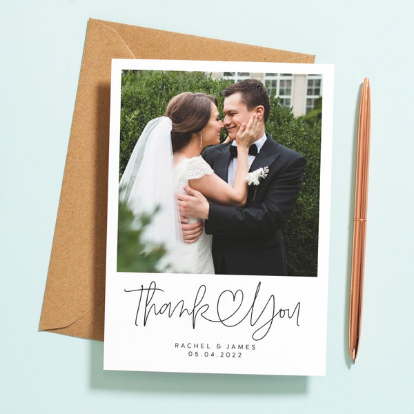 Wedding Thank You Card with Photo, Wedding Photo Thank You Cards, Rustic Wedding Thank You Card, Personalised Wedding Thank You Card #085