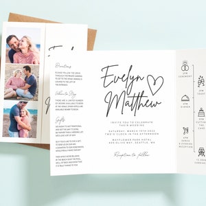 Photo Gatefold Wedding Invitations, Personalised Folded Wedding Invite, Classic Photo Strip Wedding Invitations with Inserts, Envelopes #115