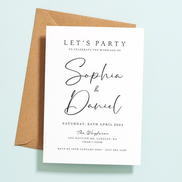 Wedding Invitation, Personalised Evening Wedding Invitation, Modern Wedding Reception Invites, Foiled Wedding Invitation with Envelopes #108