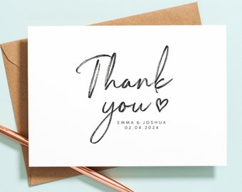 Printed Wedding Thank You Cards, Personalised Wedding Thank You Cards with Envelopes, Simple Double Sided Wedding Thank You Postcards #086