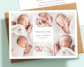 New Baby Thank You Cards Minimal Photograph, Personalised Handmade Pack, New Arrival Announcement, Simple Beautiful Thank You Cards #091