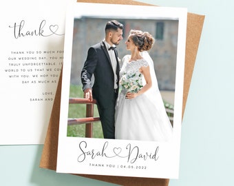 Double Sided Wedding Thank You Card with Photo, Personalised Wedding Thank You Cards, Wedding Thank You Postcard with Envelopes Rustic #085