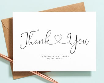 Personalised Wedding Thank You Cards, Wedding Thank You Note, Custom Wedding Thank You Card Pack, Postcard Wedding Thank You Card Set  #086