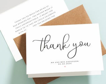 Wedding Thank You Cards, Personalised Wedding Thank You Cards, Wedding Thank You Folded, Thank You Cards, Simple Wedding Cards  #098