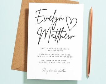 Simple Wedding Invitations, Wedding Invitation, Modern Wedding Invitation, Elegant Wedding Invitations Set, Wedding Calligraphy Invites #108