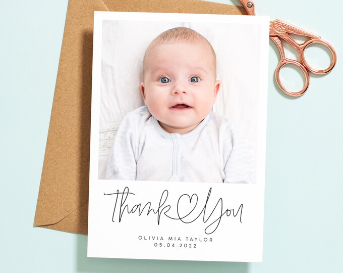 Baby Thank You Cards Baby Thank You Card With Photo Etsy