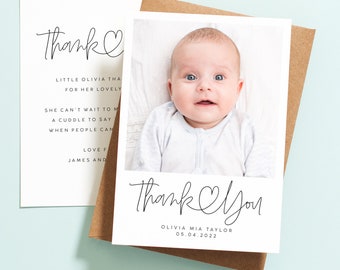 Birth Announcement Thank You, Baby Announcement Card, Baby Thank You, Newborn Announcement, Baby Birth Announcement Girl, Simple Card #091