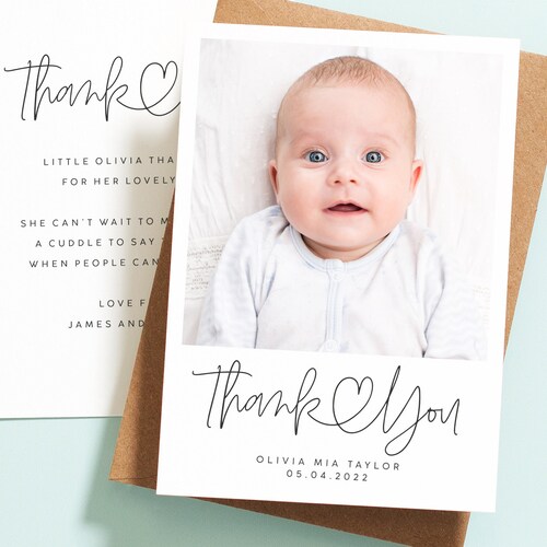 40 Premium Personalised New Baby Photo Thank You Cards Boy Girl Birth Announcement 