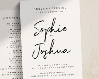 Calligraphy Wedding Order of Service, Minimalist Wedding Program, Personalised Wedding Ceremony Booklets, Order of the Day, Order of Events