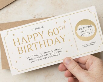 60th Birthday Surprise Scratch Card Voucher, Scratch to Reveal Card For 60th Birthday, Surprise Gift Voucher for 30th, 40th, 50th, 60th