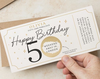 Surprise Birthday Scratch Card Gift, Scratch Reveal Card, 50th Surprise Birthday Ticket for Holiday, Concert Ticket, Personalised Any Age