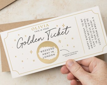 Golden Ticket Scratch Reveal Card, Surprise Scratch Ticket, Golden Ticket Scratch Card, Personalised Birthday Scratch Card, Surprise Gift