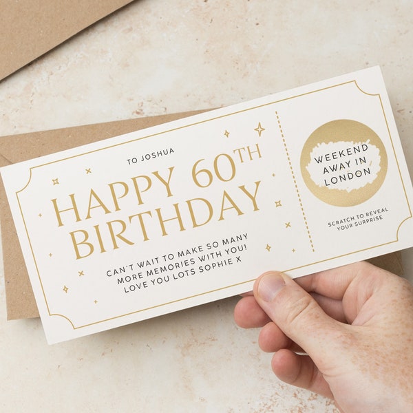 Carte à gratter surprise pour 60e anniversaire, carte à gratter pour révéler le 60e anniversaire, bon cadeau surprise pour les 30, 40, 50 et 60 ans