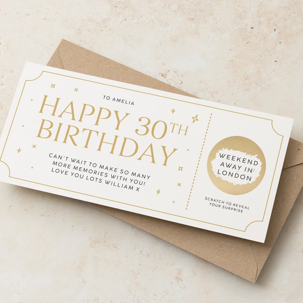 Personalised Birthday Scratch Card Gift Voucher, Special Birthday Gold Scratch Card For 18th, 21st, 30th, 40th, 50th, 60th, Scratch Reveal