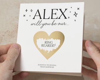 Personalizado ¿Serás nuestra tarjeta de portador de anillo, tarjeta de propuesta de portador de anillo, tarjeta de revelación de rasguños para portador de anillo, tarjeta de revelación de boda sorpresa?