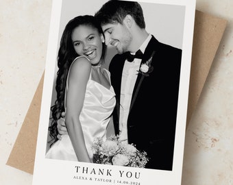Bedankkaarten voor bruiloft met foto, dubbelzijdige bedankkaarten met bericht, gevouwen moderne fotobedankkaart, eenvoudige bedankkaart