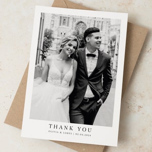 Biglietti di ringraziamento per matrimoni minimalisti con foto personalizzata, biglietti fotografici personalizzati piegati con buste, biglietto di ringraziamento vintage con foto