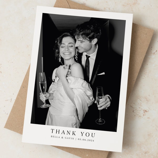 Calligraphy Photo Thank You Wedding Cards, Wedding Thank You Cards, Personalised Photo Thank You Card Retro, Vintage Wedding Thank You Cards