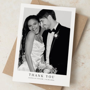 Wedding Thank You Cards with Photo, Double Sided Thank You Cards with Message, Folded Modern Photo Thank You Card, Simple Thank You Card