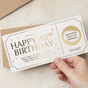 Gold Foil Scratch Gift Voucher. Scratch Reveal Ticket for Surprise Birthday Gift