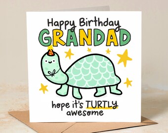 Funny Grandad Birthday Card, Happy Birthday Grandad Hope It's Turtly Awesome, Special Grandad Card, Birthday Card For Grandad, Grandpa, Pops