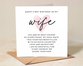First Birthday as My Wife Card, Birthday Card For Wife, Wife Birthday Card, Wife Birthday Gift, Wife Poem Card For Her, Wife Card, Newly Wed