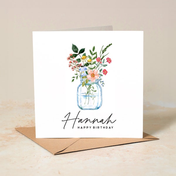Floral Birthday Card, Personalised Female Birthday Card, Happy Birthday Card, Ladies Birthday Card For Best Friend, Mum, Bestie, Flower Card