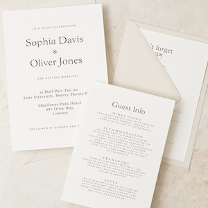 Elegant Neutral Wedding Invitation Suite, Simple Wedding Invitations Set with Envelopes & RSVP, Personalised Minimal Wedding Invite Bundle