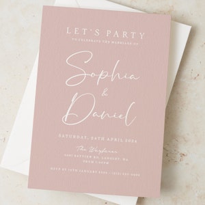 Wedding Invitation, Personalised Blush Evening Wedding Invitations, Elegant Wedding Reception Invites, Dusty Pink Wedding Invitation #108