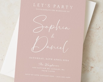 Wedding Invitation, Personalised Blush Evening Wedding Invitations, Elegant Wedding Reception Invites, Dusty Pink Wedding Invitation #108