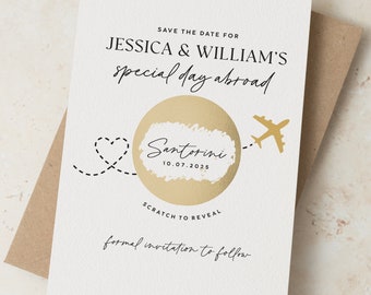 Destination Save the Date Cards, Abroad Save the Date, Elegant Wedding Invitations, Simple Scratch Card Save Our Date Wedding, Wedding Cards