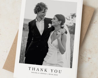 Photo Wedding Thank You Cards with Envelopes, Personalised Minimalist Photo Wedding Cards, Vintage Thank You Card with Custom Picture