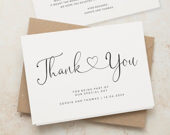 Wedding Thank You Cards, Personalised Wedding Thanks Card, Simple Thank You Cards With Envelopes, Minimal Heart Cards, Bulk Thank You Cards