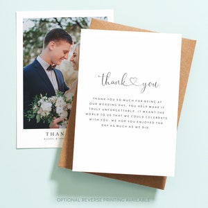 Simple Wedding Thank You Card With Photo, Thank You Wedding Cards, Thank You Card, Personalised Thank You Cards, Thank You Photo Card 085 image 2