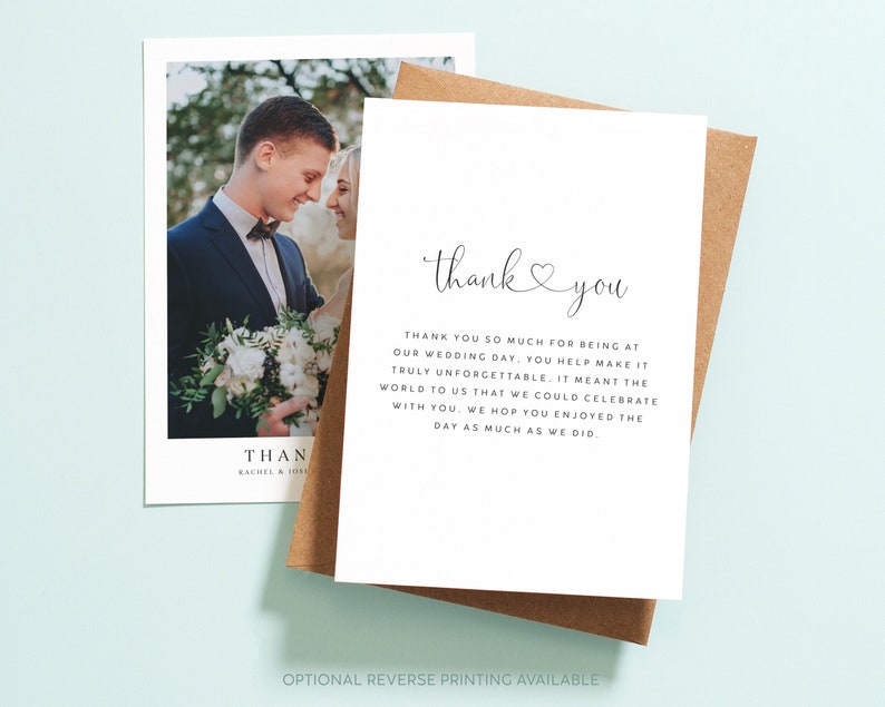 Simple Wedding Thank You Card With Photo, Thank You Wedding Cards, Thank You Card, Personalised Thank You Cards, Thank You Photo Card 085 image 2