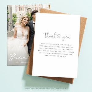 Double Sided Wedding Thank You Card with Photo, Personalised Wedding Thank You Cards, Wedding Thank You Postcard with Envelopes Rustic 085 image 2