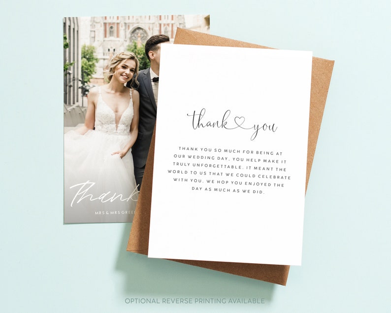 Double Sided Wedding Thank You Card with Photo, Personalised Wedding Thank You Cards, Wedding Thank You Postcard with Envelopes Rustic 085 image 2